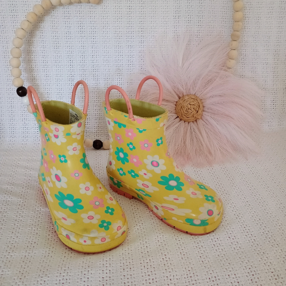 Yellow Floral Kids Rain Boots